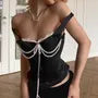 Balletcore Square-Neck Lace-Trim Faux Pearl Accent Corset Tank Top