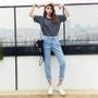 High-Waist Washed Straight Leg Jeans