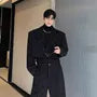 Set: Lapel Collar Plain Detachable Single-Breasted Cargo Blazer + High Waist Wide Leg Dress Pants