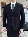 Plain Single-Breasted Blazer / Vest / Mid Rise Tapered Dress Pants / Set