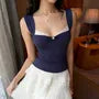 Square-Neck Lace Panel Slim-Fit Tank Top
