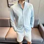 Long-Sleeve Stand Collar Button-Up Plain Shirt