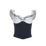 Square-Neck Ruffled-Trim Dotted Paneled Corset Tank Top