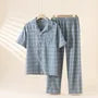 Pajama Set: Short-Sleeve Lapel Collar Argyle Button Top + Lounge Shorts