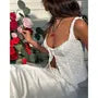 Square-Neck Lace-Trim Pointelle Slit Crop Tank Top