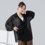 Long-Sleeve Cowl Neck Plain Asymmetrical Dance Top