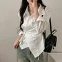 Long-Sleeve Asymmetrical Wrap Slim Fit Shirt