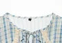 Short-Sleeve Plaid Lace Trim Asymmetrical Blouse