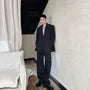 Set: Lapel Collar Plain Slit Button Blazer + Mid Rise Plain Dress Pants