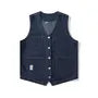 V-Neck Contrast Stitched Washed Button-Up Denim Cargo Vest
