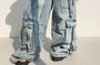Mid Waist Washed Cargo Baggy Jeans