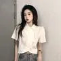 Short-Sleeve Collared Plain Blouse