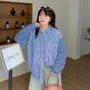 [XL-4XL] Long Sleeve Collared Striped Panel Shirt