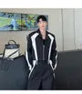 Set: Lapel Collared Two Tone Zip Blazer + Mid Rise Two Tone Straight Leg Dress Pants
