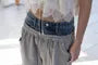 Elastic Waist Denim Panel Loose-Fit Wide-Leg Sweatpants