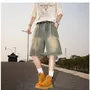 Mid Rise Washed Fringed Trim Denim Shorts