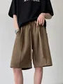 Drawstring Waist Plain Shorts / Mid Rise Plain Straight Leg Pants