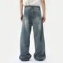 Mid Rise Washed Distressed Wide Leg Jeans