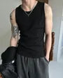 Round Neck Plain Ribbed Panel Tank Top