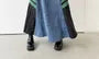High Waist Denim Panel Maxi A-Line Skirt
