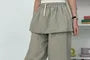 Elastic-Waist Drawstring Plain Skirt Overlay Pants