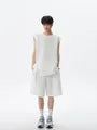 Set: Crew Neck Plain Textured Tank Top + Mid Rise Shorts