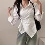 Long-Sleeve Asymmetrical Wrap Slim Fit Shirt