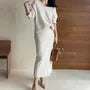 Set: V-Neck Plain Sweater + High Waist Midi Pencil Knit Skirt