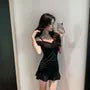 Short-Sleeve Off-Shoulder Plain Mini Sheath Dress