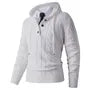 Henley Plain Drawstring Hooded Cable Knit Sweater
