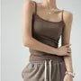 Scoop Neck Plain Ribbed Open Back Crop Camisole Top