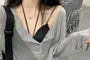 Halter-Neck Plain Cami Top / Long-Sleeve Plain Henley Tee
