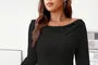 [XL -3XL] Long-Sleeve Boatneck Asymmetrical Plain Top
