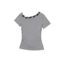 Short Sleeve Asymmetric Neckline Tie Front Slim-Fit T-Shirt