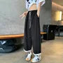 Drawstring Waist Lace Trim Cropped Straight Leg Pants