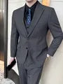 Plain Single-Breasted Blazer / Vest / Mid Rise Tapered Dress Pants / Set