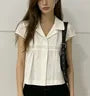 Short Sleeve V-Neck Plain Loose-Fit Shirt