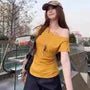 Short-Sleeve Asymmetrical Neck Off-Shoulder Plain Ruched T-Shirt