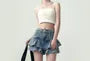 High Waist Ruffled Layered Mini Denim Skirt
