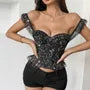 Leopard Print Sequin Frill Trim Crop Corset Top