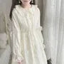 Long-Sleeve Collared Lace Midi A-Line Dress