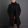 Lapel Collar Plain Button-Up Long Coat
