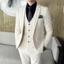 Set: Lapel Collar Plain Single Button Blazer + Mid Rise Plain Dress Pants + V-Neck Plain Single Breasted Vest