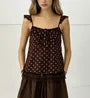 Scoop Neck Tie-Front Polka Dot A-Line Camisole Top