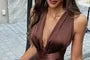 Sleeveless Halter Plunge Plain Satin Playsuit