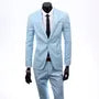 Set: Lapel Collar Plain Single Breasted Blazer + Button Vest + Mid Rise Dress Pants