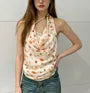 Cowl Neck Polka Dot Sheer Slim-Fit Tank Top