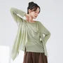 Long-Sleeve Round Neck Plain Side-Slit Asymmetrical Dance Top