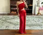 Sleeveless One Shoulder Plain Cutout Bodycon Maxi Dress
