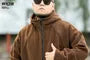 Plus Size Hooded Plain Zip Jacket